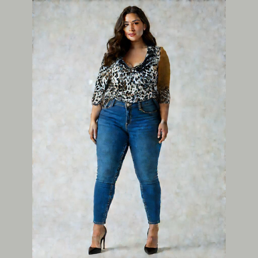 INC International Concepts Woman 2X Animal Print Ruffle Neck Top